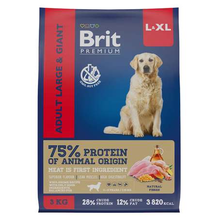 Корм для собак Brit 3кг Premium Dog Adult Large and Giant с курицей