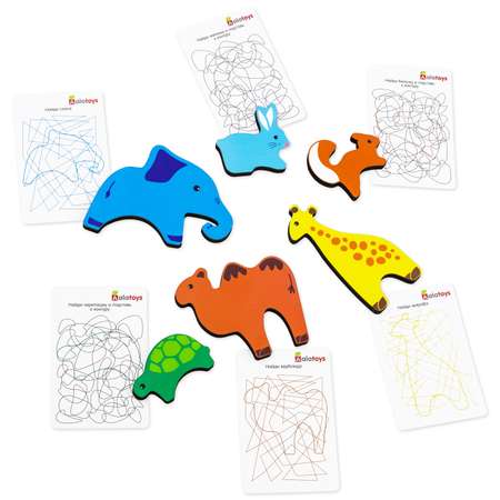 Развивающий набор Силуэты Alatoys 10 фигурок животных 32 карточки с заданиями
