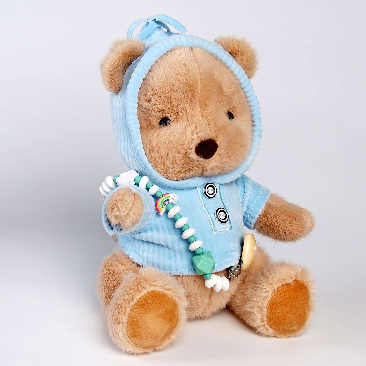 Подарочный набор Крошка Я мягкая игрушка «Медвежонок» + держатель для пустышки голубой - фото 6