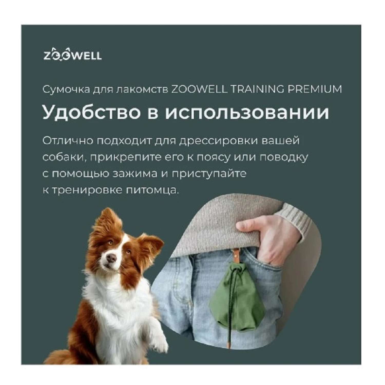 Сумка на пояс для лакомства ZDK ZooWell Training Premium поясная сумочка для корма и лакомств собак зеленая - фото 7
