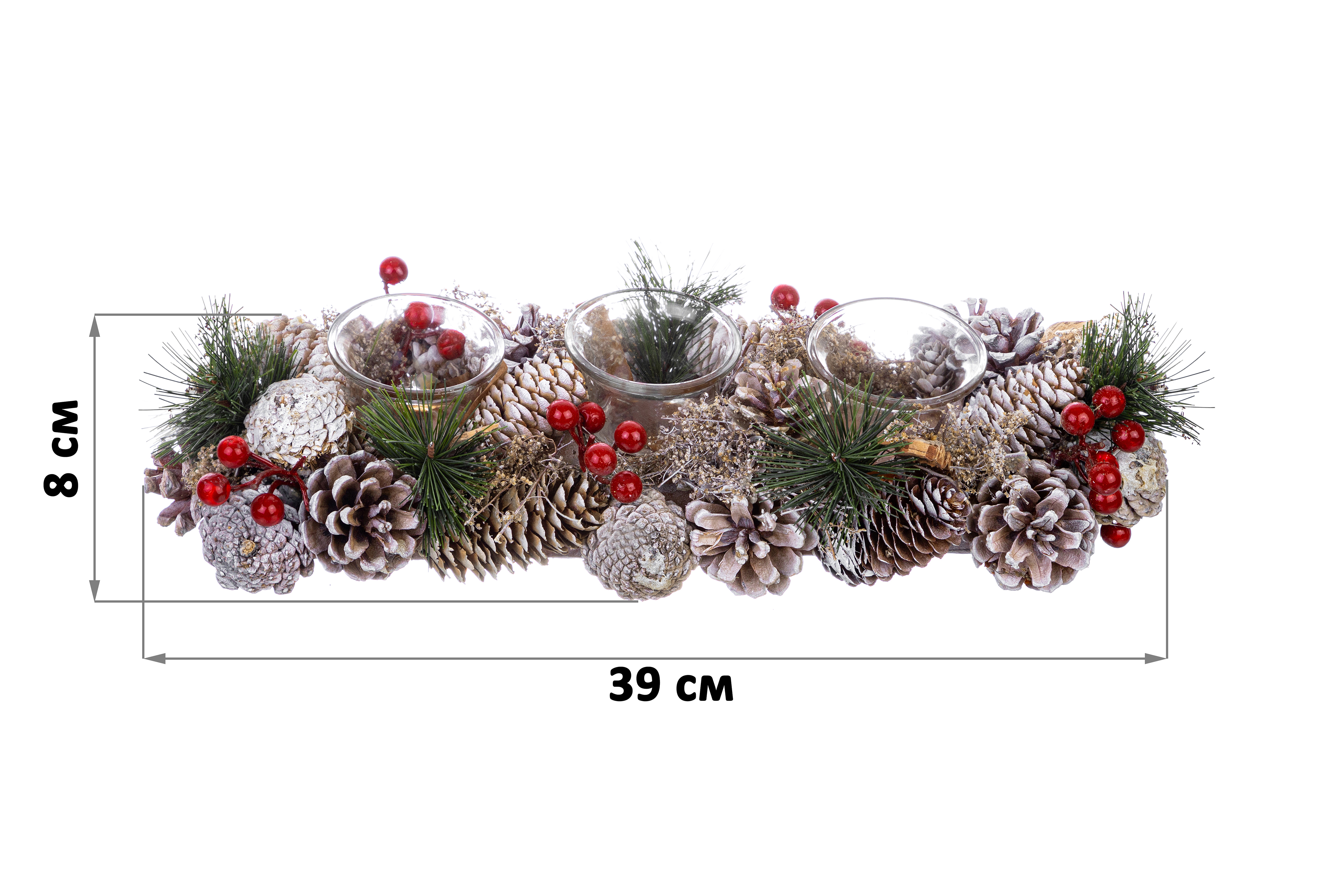 Новогоднее украшение Elan Gallery подсвечник 39х15*8 см Зимняя вишня на 3 свечи. прямоугольный - фото 2