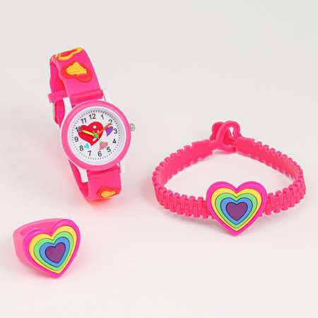 Подарочный набор Sima-Land 3 в 1 «Сердечко»: наручные часы браслет кольцо