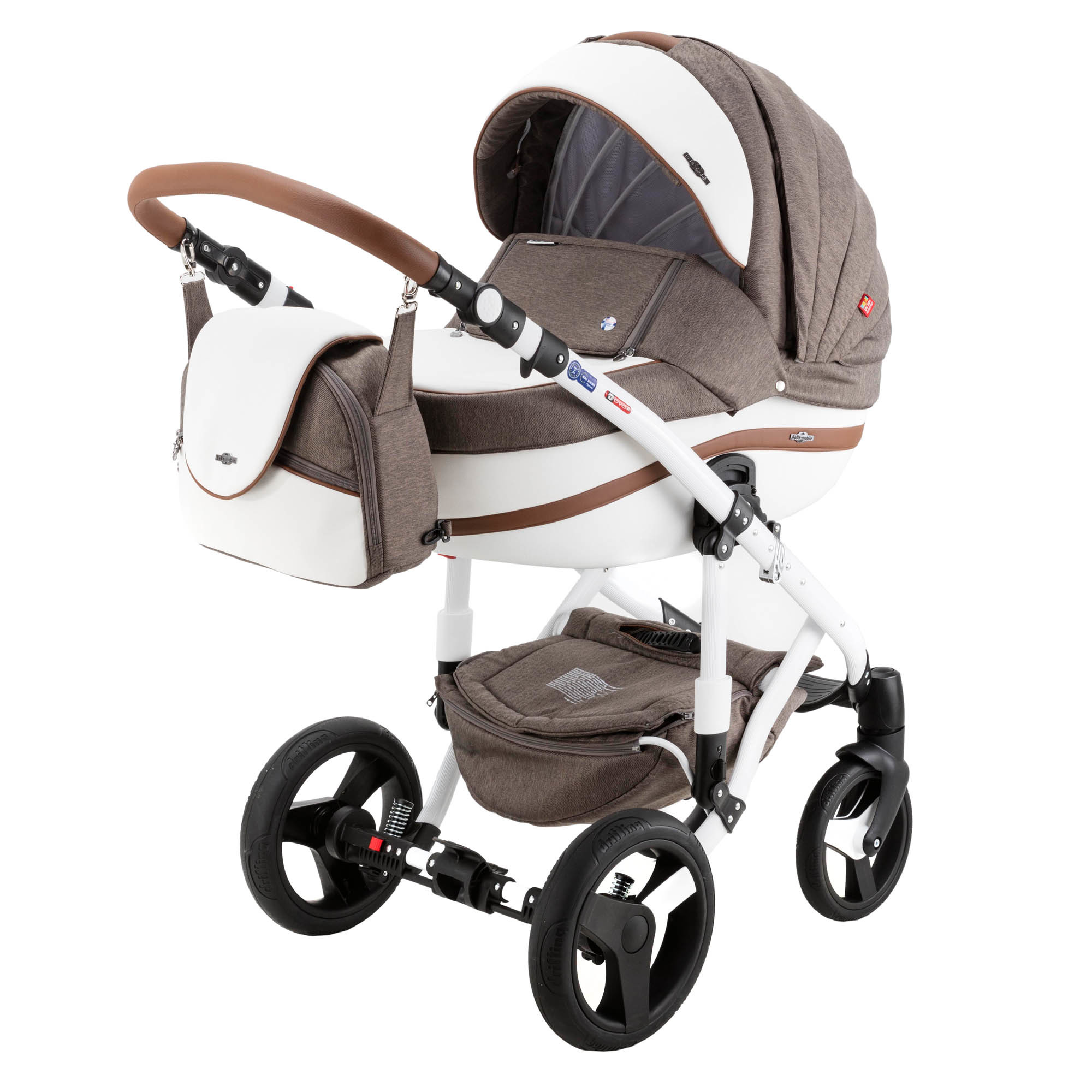 Коляска 3в1 BeBe-mobile Movo Standart R4 Шоколадный+Белая кожа+Шоколадная кожаная отделка - фото 1