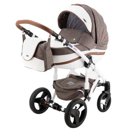 Коляска 3в1 BeBe-mobile Movo Standart R4 Шоколадный+Белая кожа+Шоколадная кожаная отделка