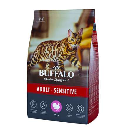 Корм для взрослых кошек Mr.Buffalo Adult Sensitive с чувствительным пищеварением с индейкой сухой 10кг