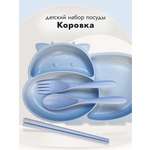 Набор детской посуды Добрый Филин Коровка голубая