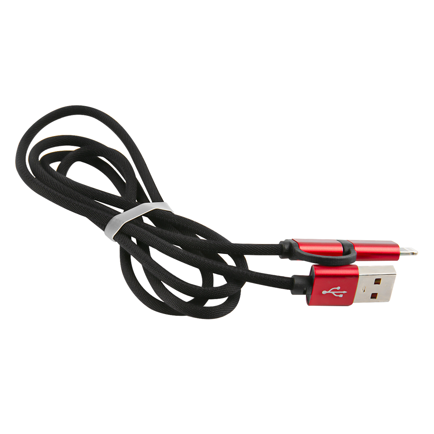 Дата-кабель RedLine LX01 2 in 1 USB - microUSB+8-pin нейлоновая оплетка черный - фото 1