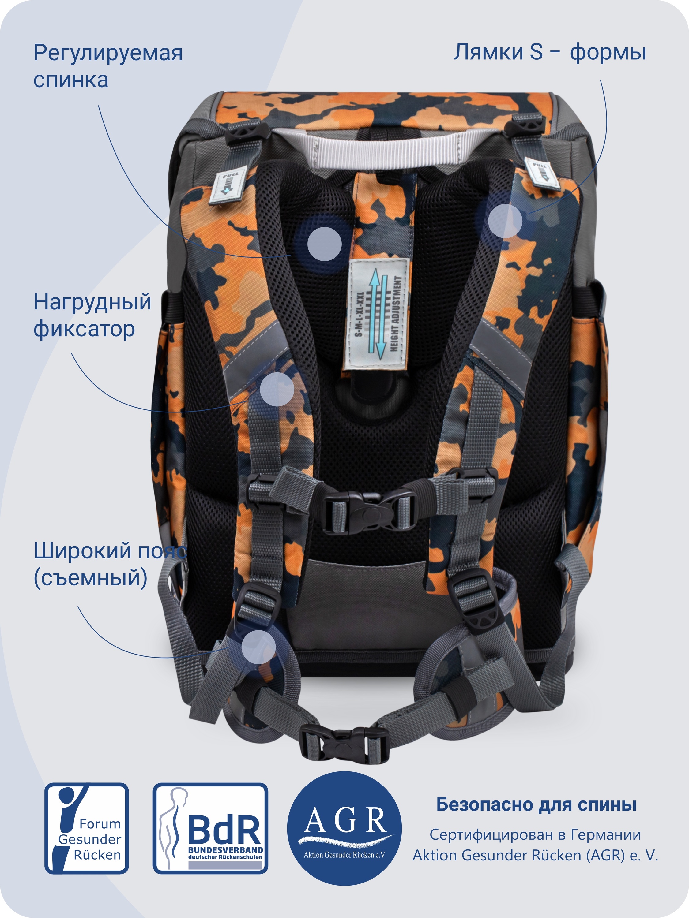 Школьный ранец BELMIL Smarty CAMOUFLAGE серия 405-51-17 - фото 8