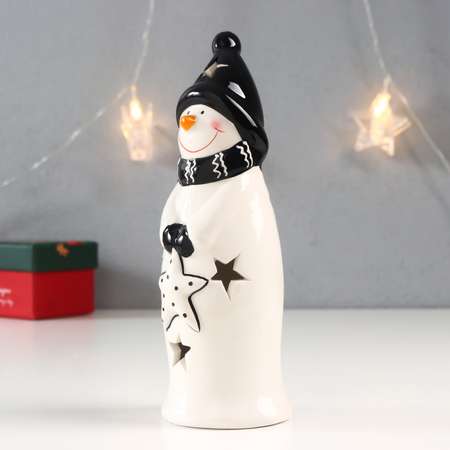Сувенир Sima-Land керамика свет «Снеговик чёрная шапка и шарф с звёздочкой» 17 8х6х6 см