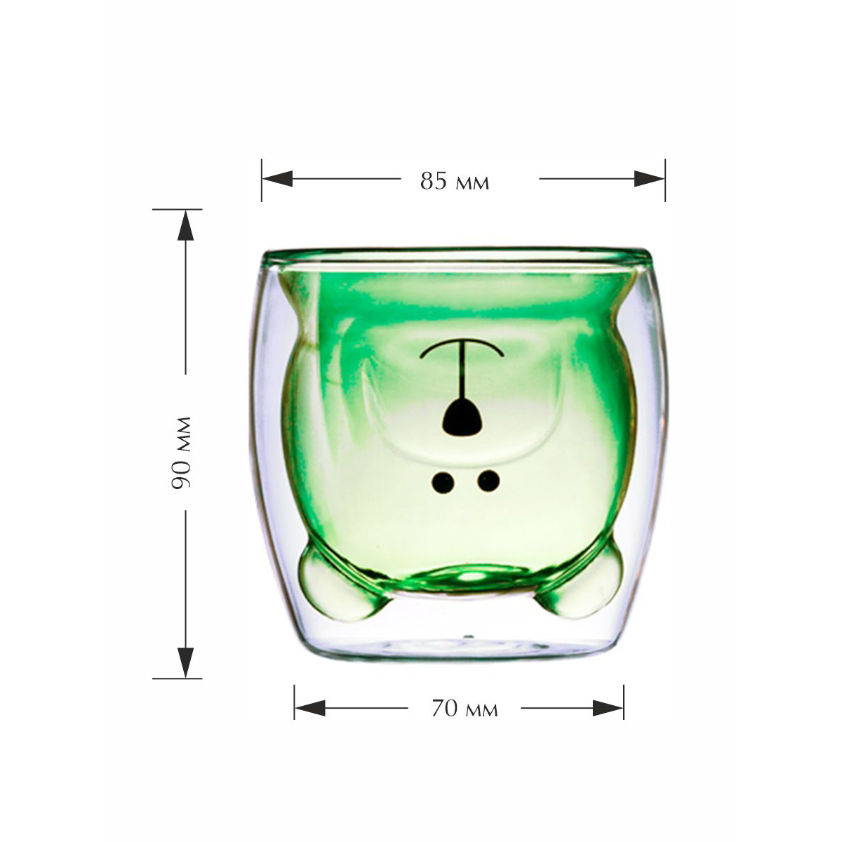 Стеклянный стакан KIMBERLY с двойными стенками зеленый мишка 250 мл - фото 6