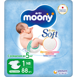 Подгузники Moony Extra Soft 1/NB до 5кг 88шт