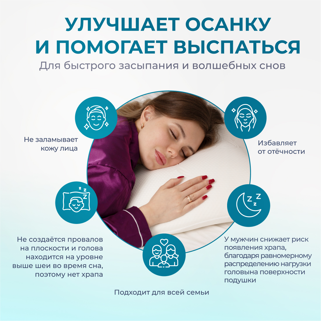 Анатомическая подушка Asvetida Light 50*70 c эффектом памяти Memory Foam - фото 4