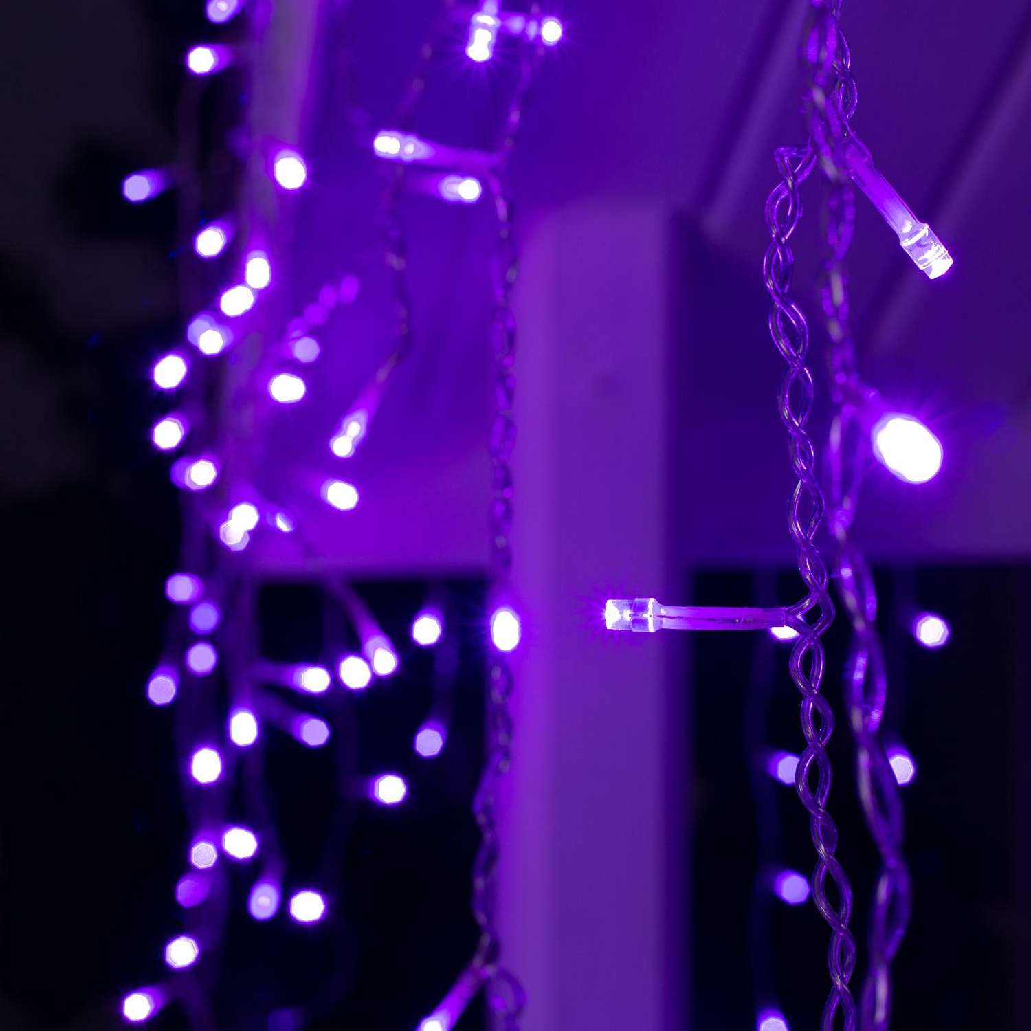 Гирлянда Luazon «Бахрома» IP44 прозрачная нить 180 LED свечение фиолетовое 8 режимов 220 В - фото 3