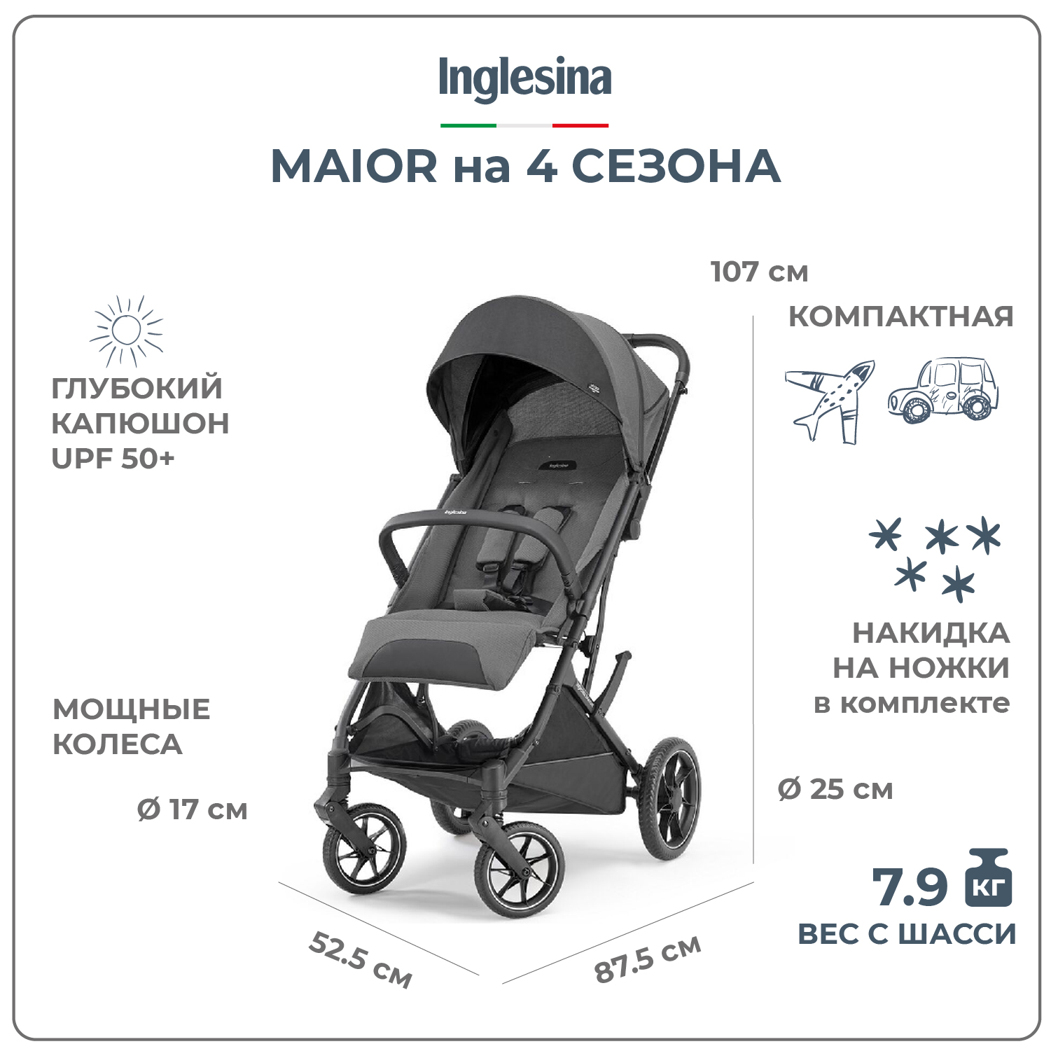 Прогулочная коляска INGLESINA Maior Цвет Charcoal Grey - фото 2