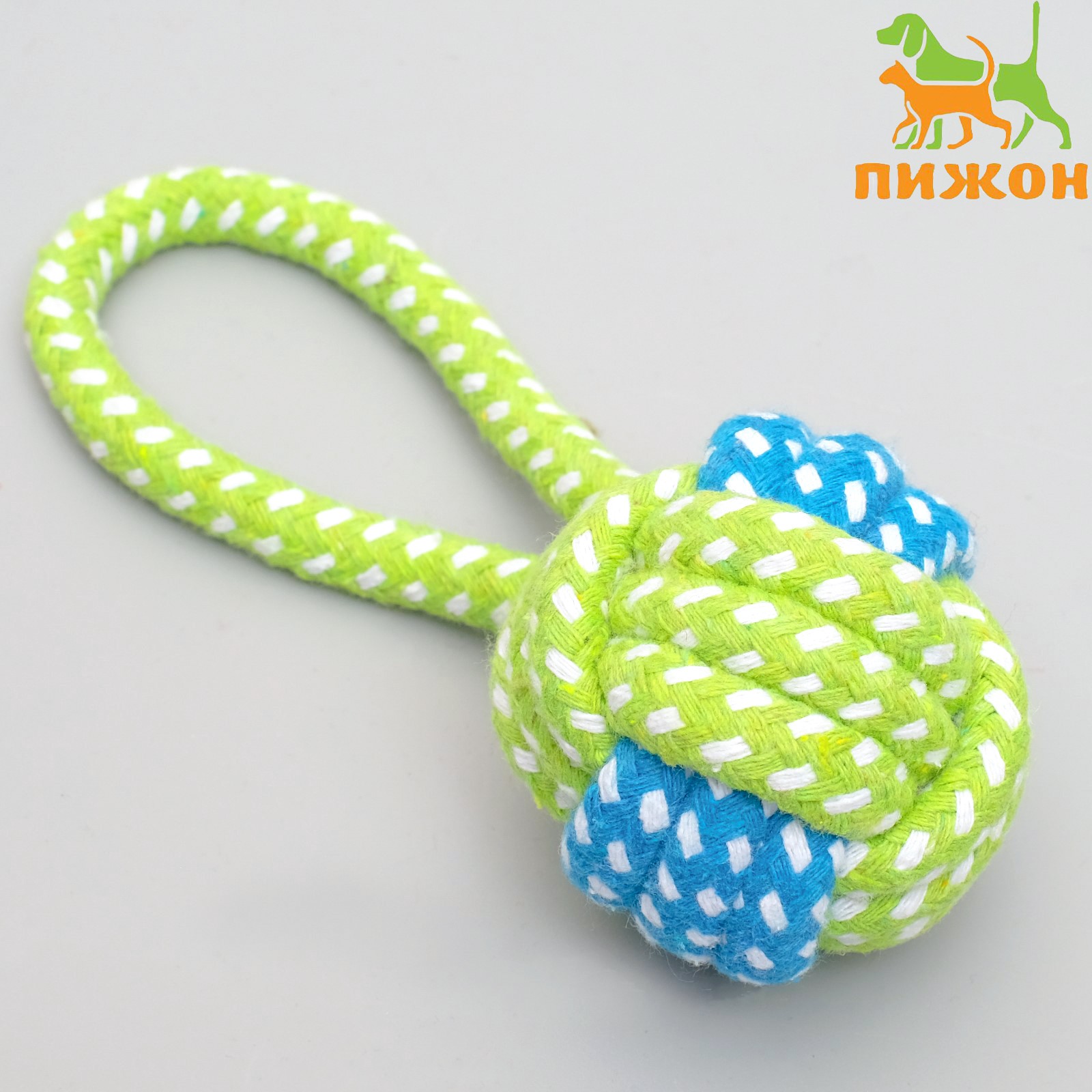 Мячик Пижон из каната с ручкой шарик 5 см до 30 г микс цветов - фото 1