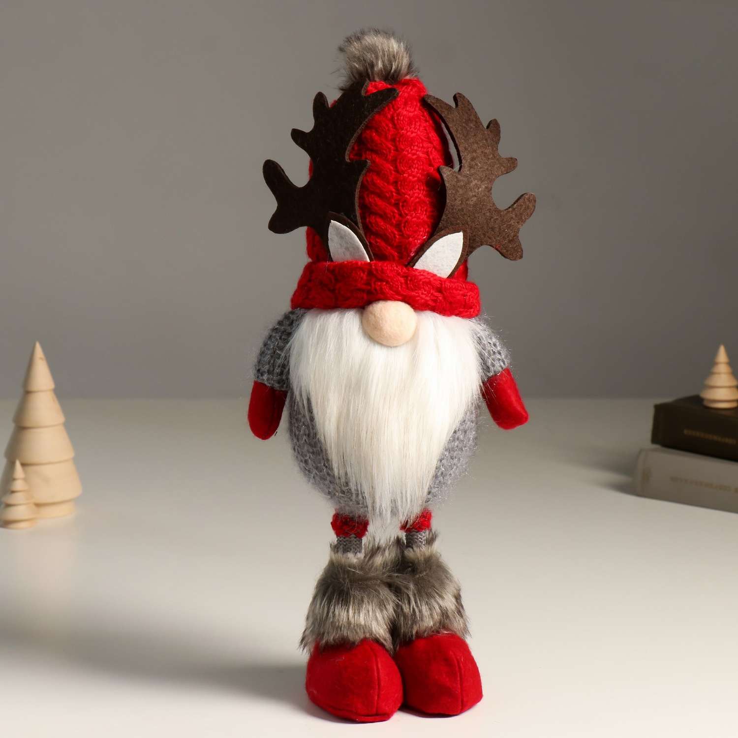 Кукла интерьерная Зимнее волшебство «Дед Мороз в шапке с рожками оленя» 38 см - фото 1