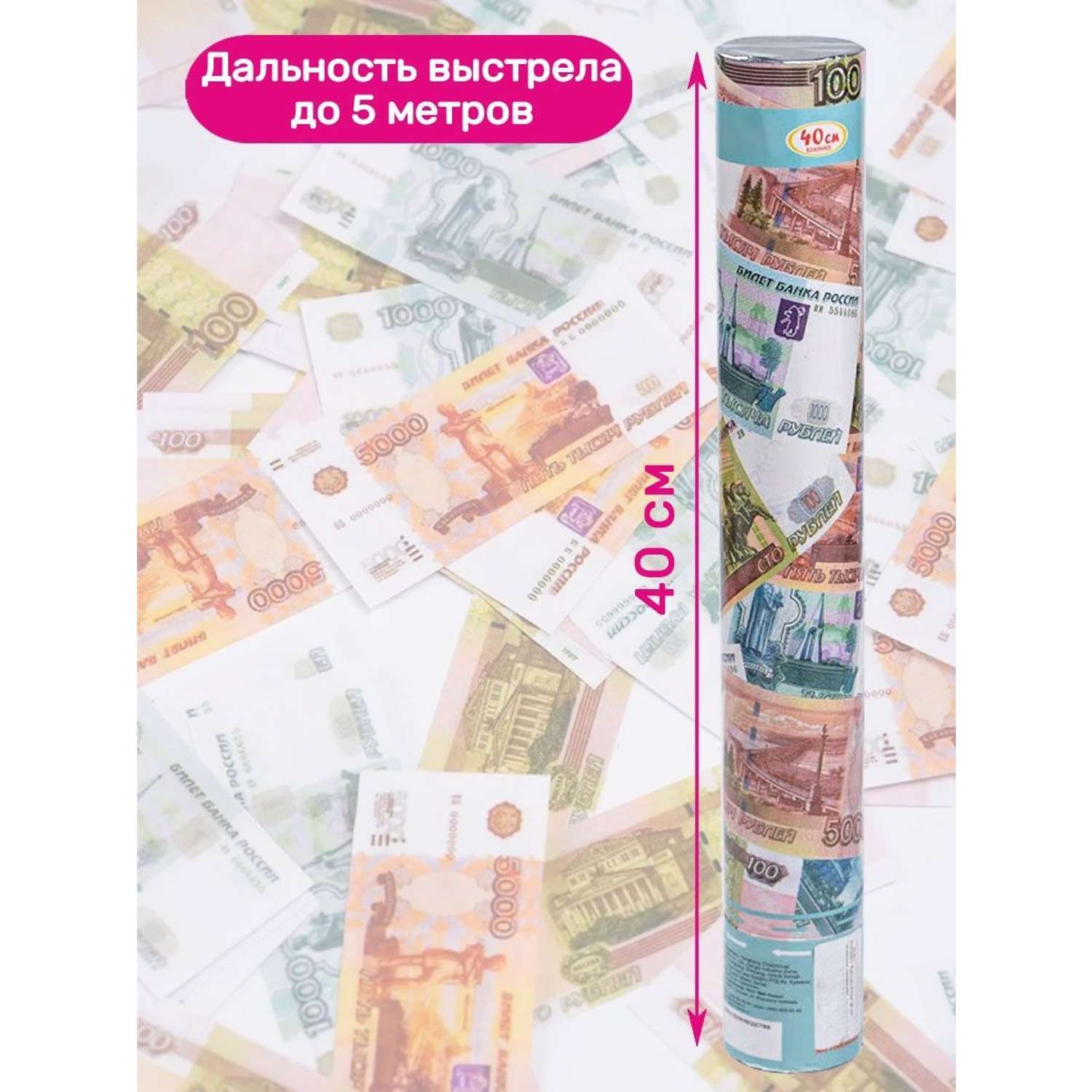 Хлопушка Riota с бумажным конфетти Рублевый бум 40 см - фото 1