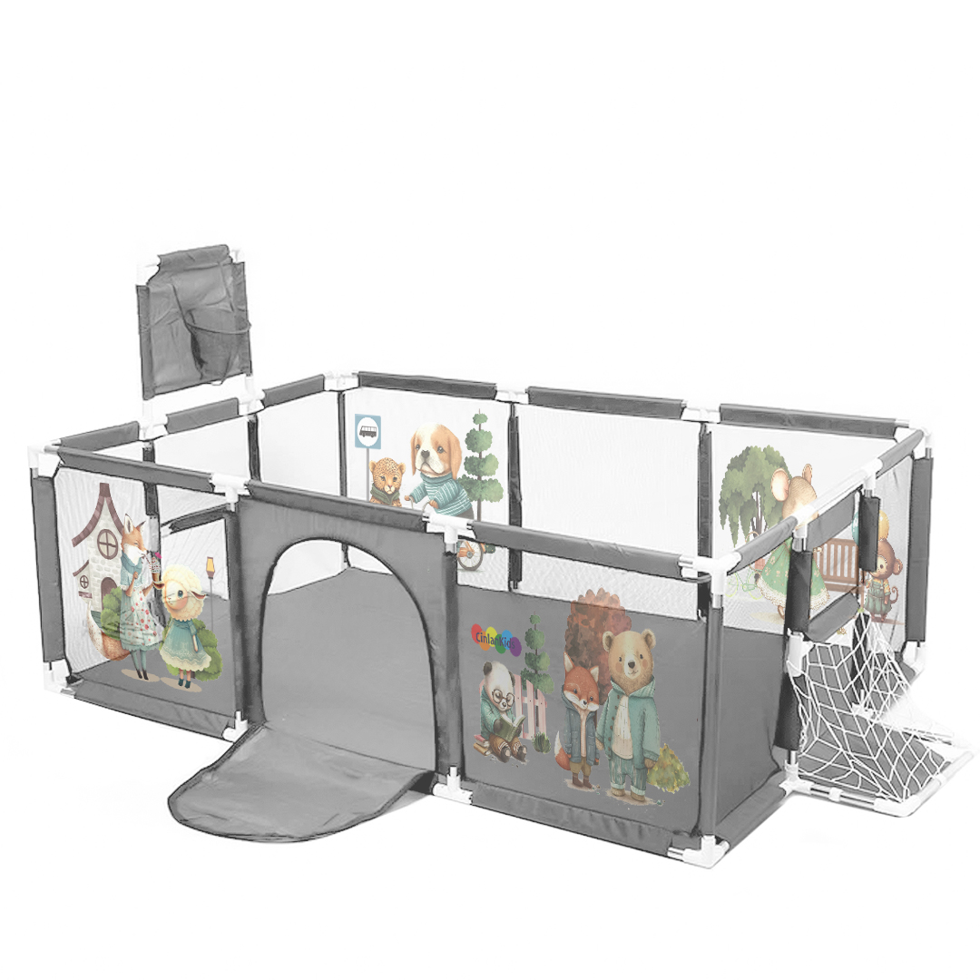 Манеж детский игровой CINLANKIDS с шариками и корзиной с рисунком 180*125*62 MGI-181-GREY - фото 3