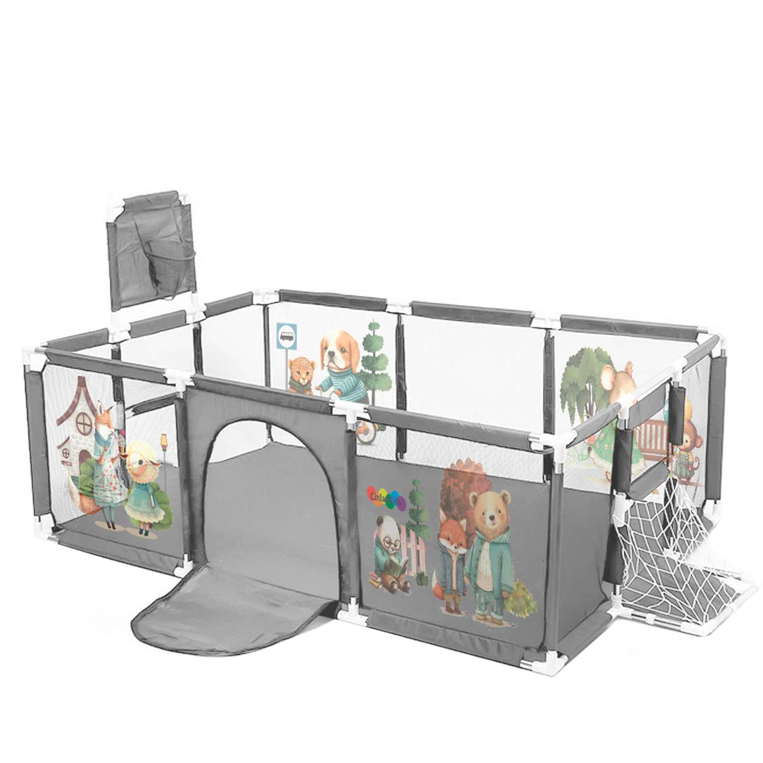 Манеж детский игровой CINLANKIDS с шариками и корзиной с рисунком 180*125*62 MGI-181-GREY - фото 3