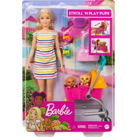 Кукла Barbie с щенком в коляске GHV92