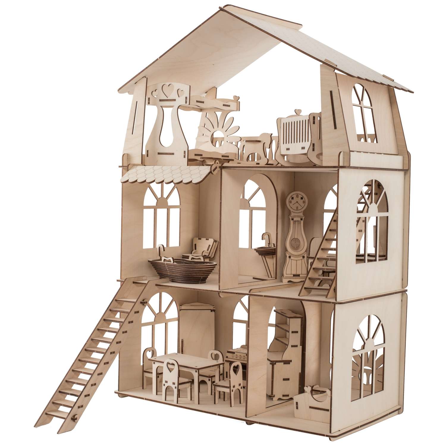 Деревянный конструктор ХэппиДом Кукольный дом для лол с мебелью Premium - фото 1