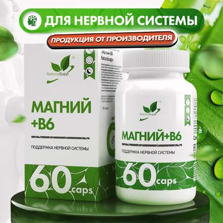 БАД Магний В6 Пиридоксин NaturalSupp Для поддержки нервной системы 60 капсул