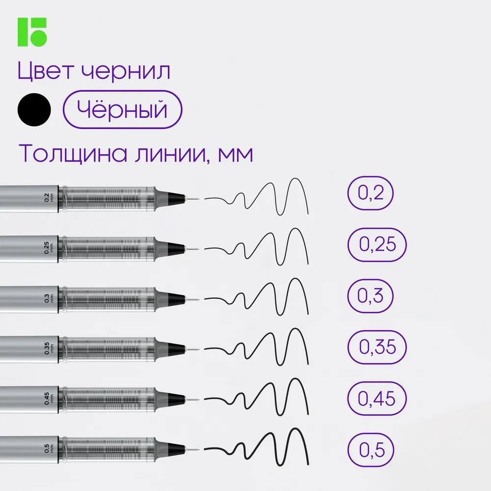 Набор капиллярных ручек BERLINGO Precision черные 6 шт 0.2/0.25/0.3/0.35/0.45/0.5 мм - фото 14