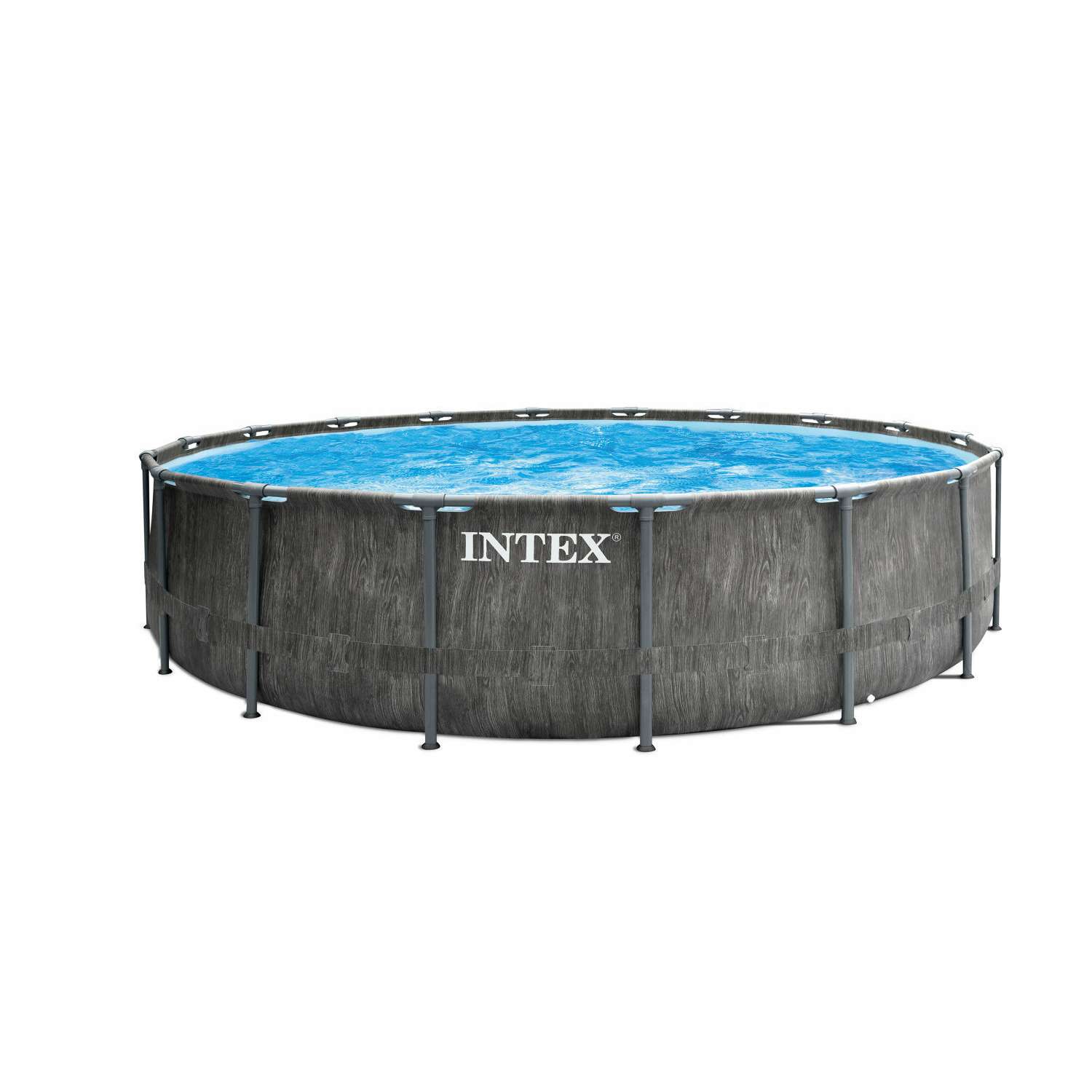 Каркасный бассейн INTEX Prism Frame Greywood 457х122см с лестницей настилом тентом и фильтр-насосом от 6 лет - фото 1