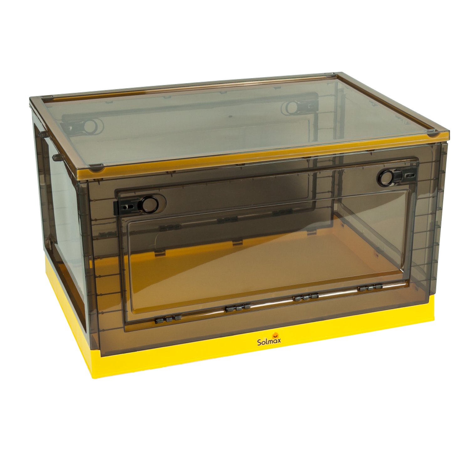 Ящик для хранения вещей Solmax прозрачный контейнер крышкой на колесах 68х47х38 желтый - фото 7