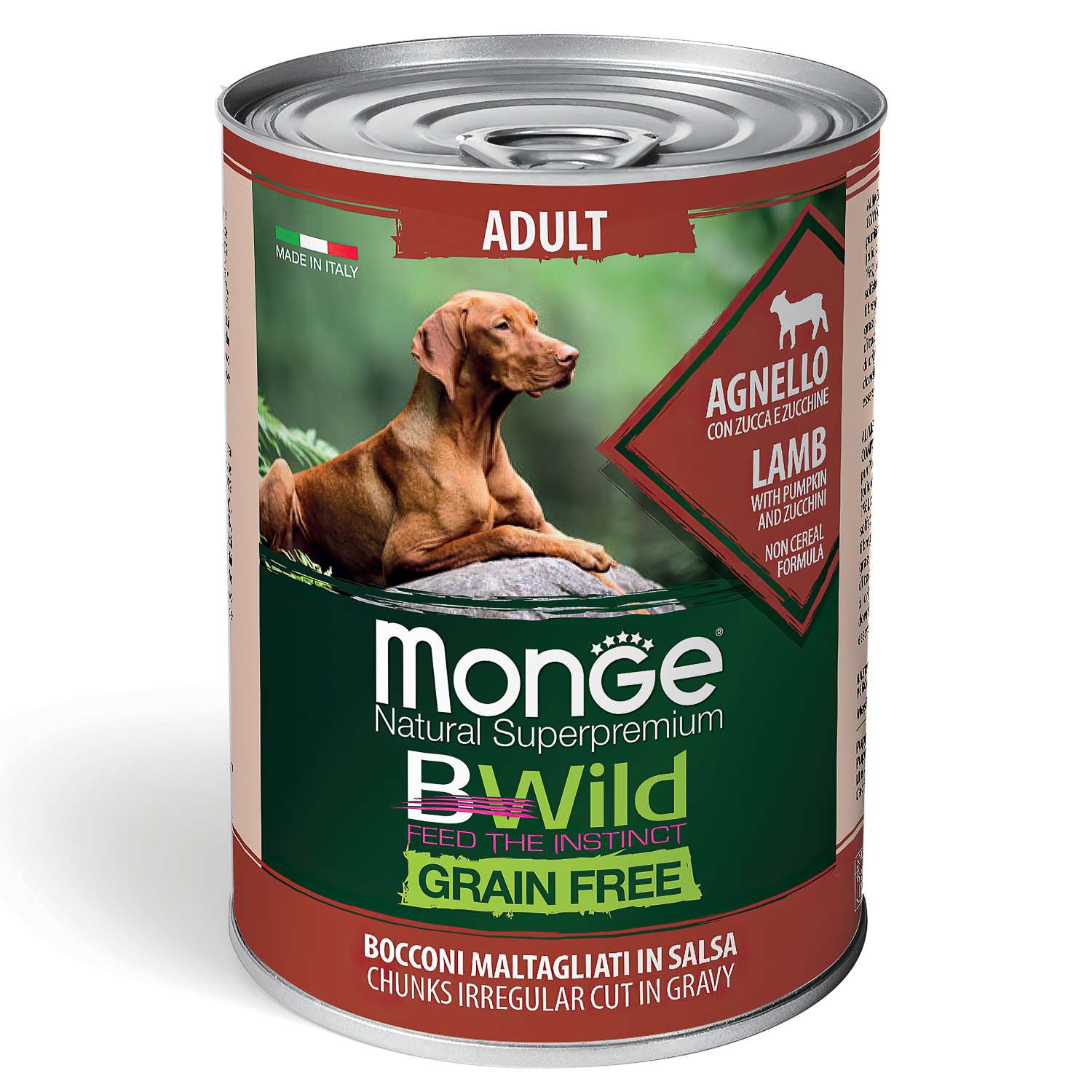 Корм для собак MONGE BWild Grain free из ягненка с тыквой и кабачками консервированный 400г - фото 1