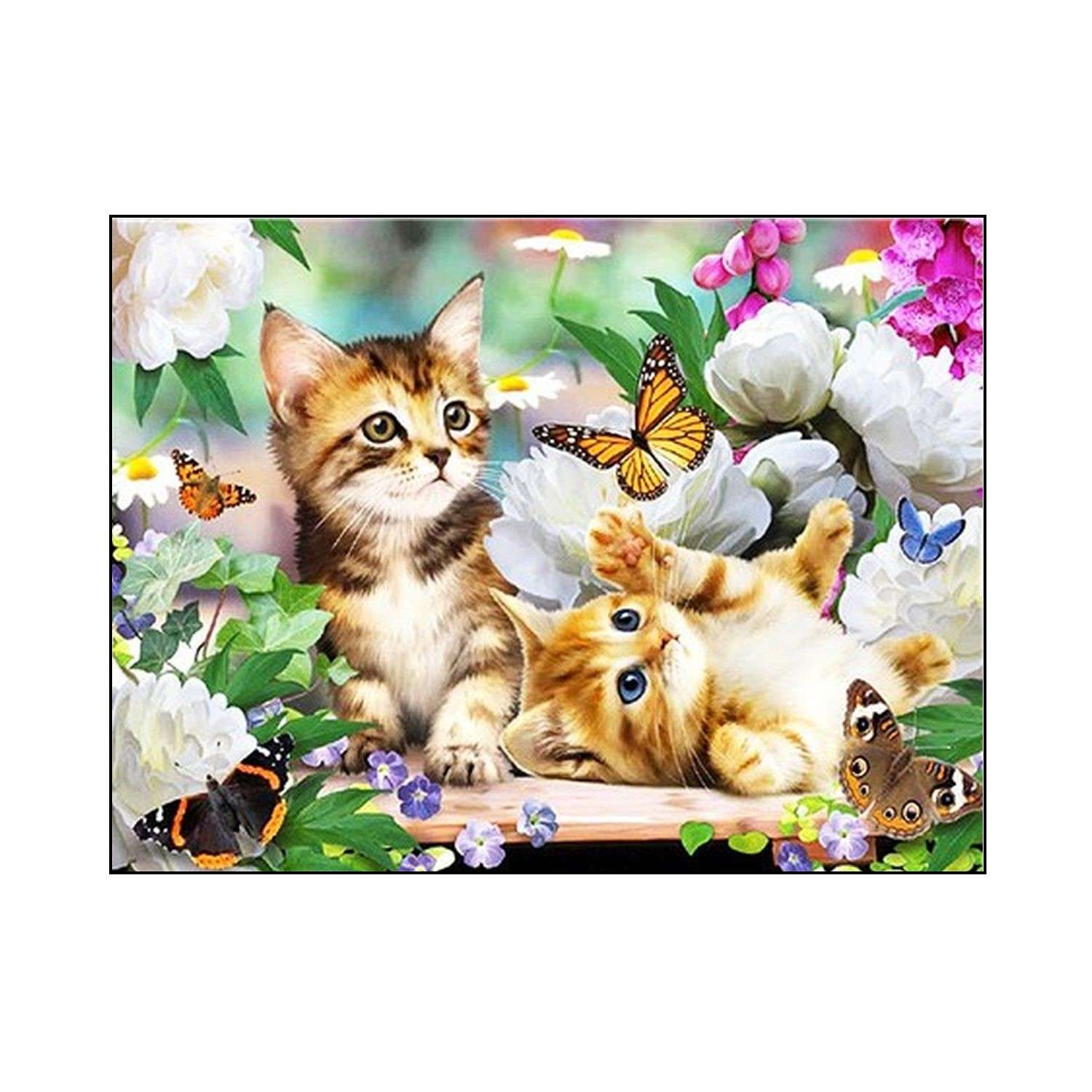 Алмазная мозаика Seichi Котята с цветами и бабочками 50х65 см - фото 1