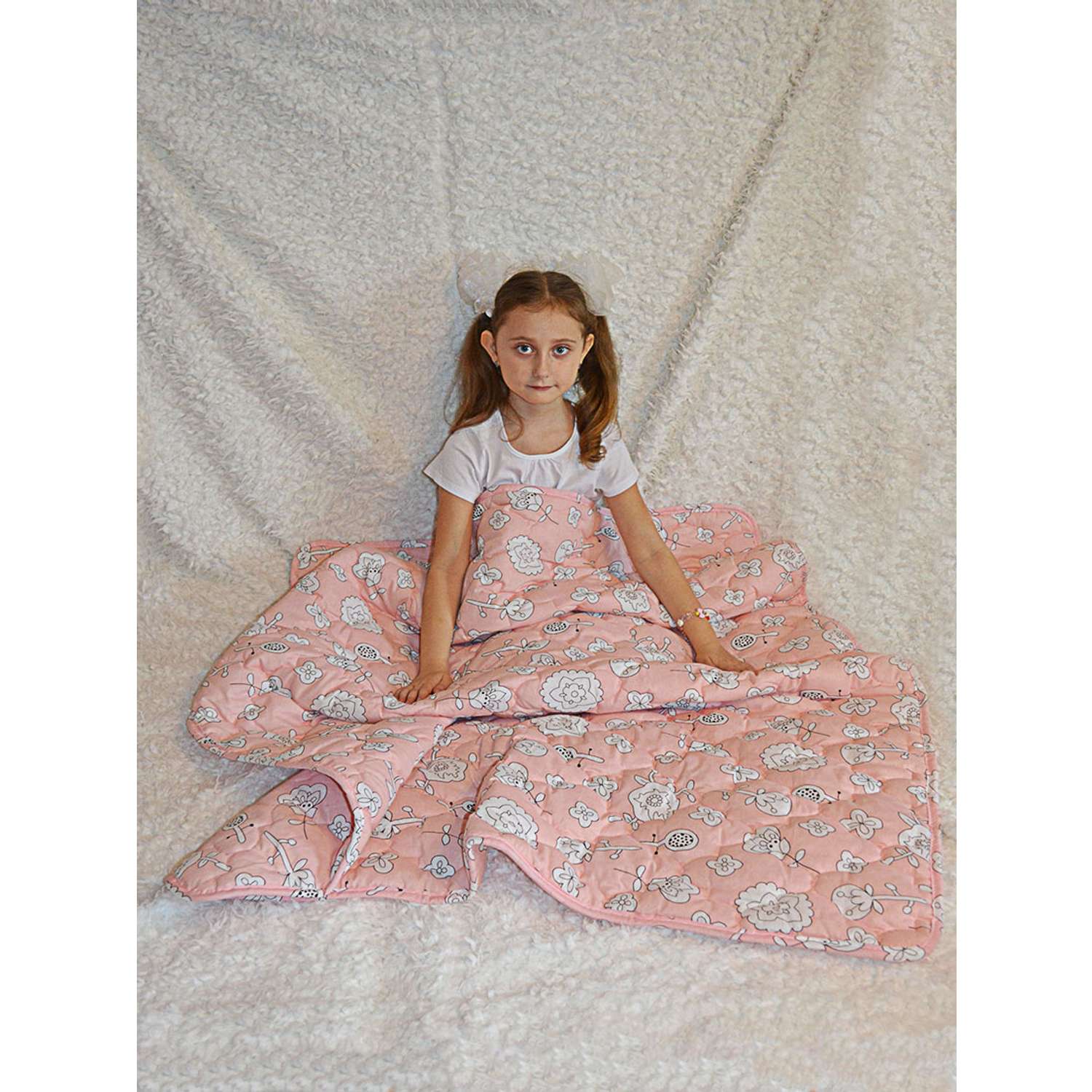 Стеганное одеяло розовое Засыпашки утепленное детское 110х140 хлопок 100% - фото 6