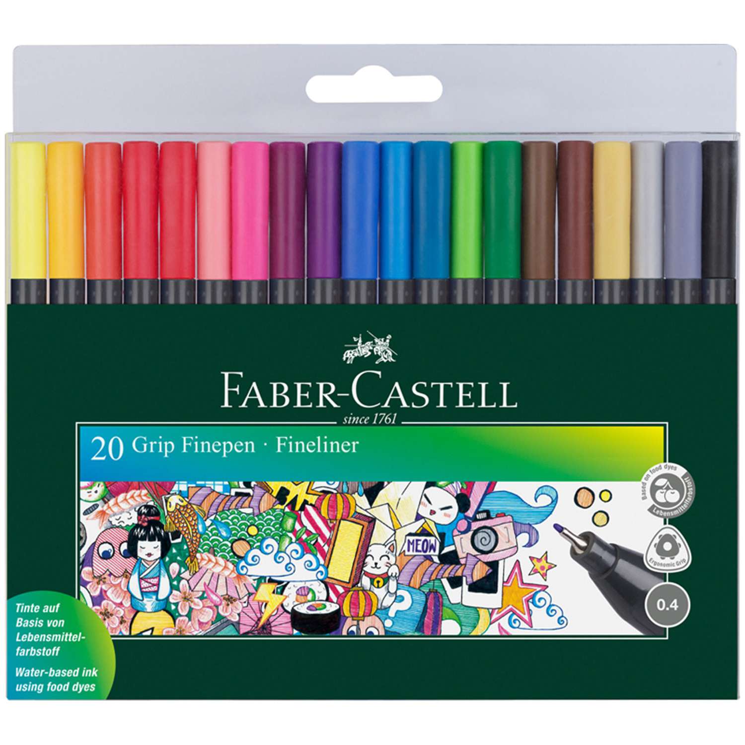 Набор капиллярных ручек FABER CASTELL Grip Finepen 20 цветов трехгранные - фото 2