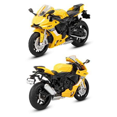 Мотоцикл металлический АВТОпанорама игрушка детская 1:18 YAMAHA YZF-R1 желтый свободный ход колес