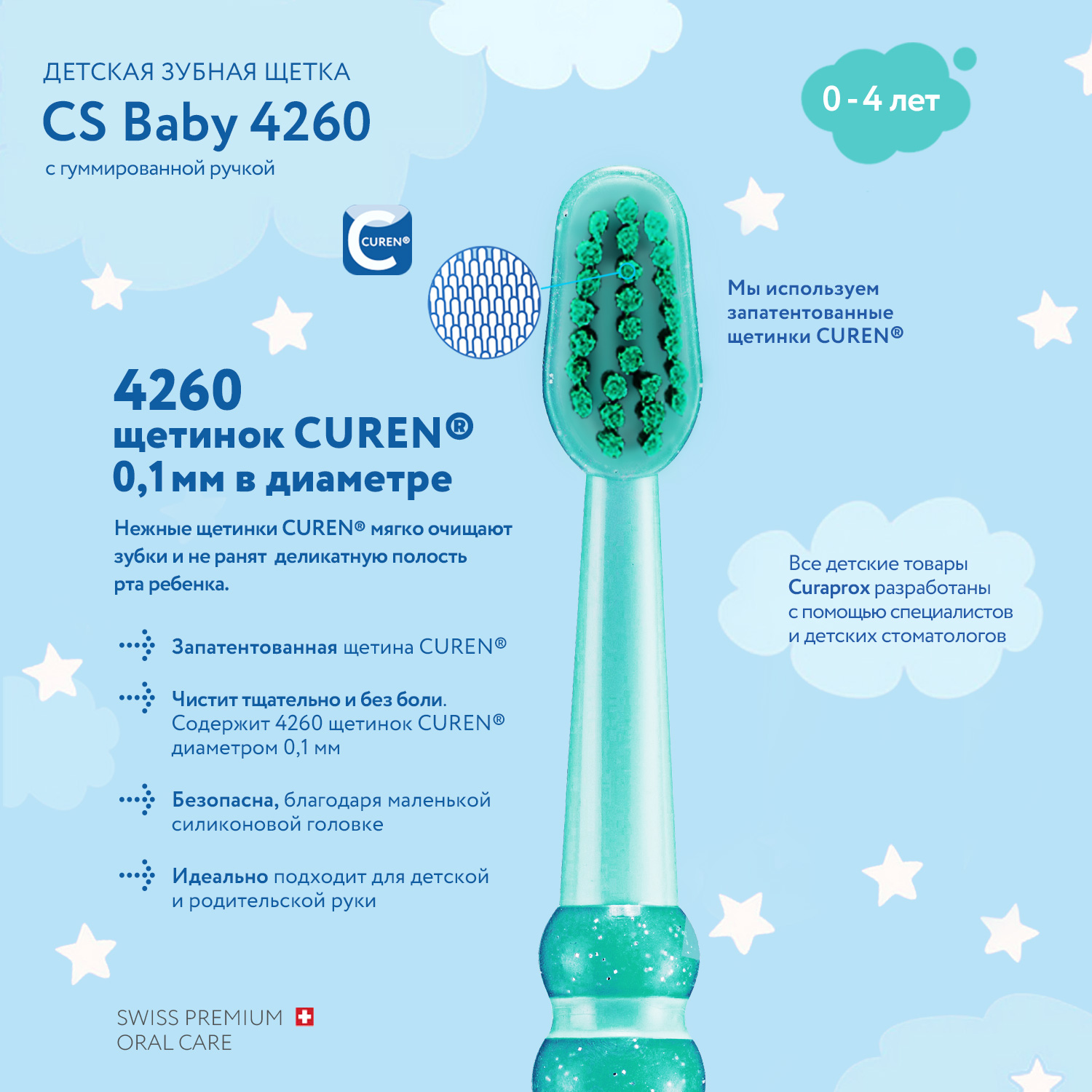 Зубная щетка Curaprox Детская c гуммированной ручкой серия Baby - фото 3