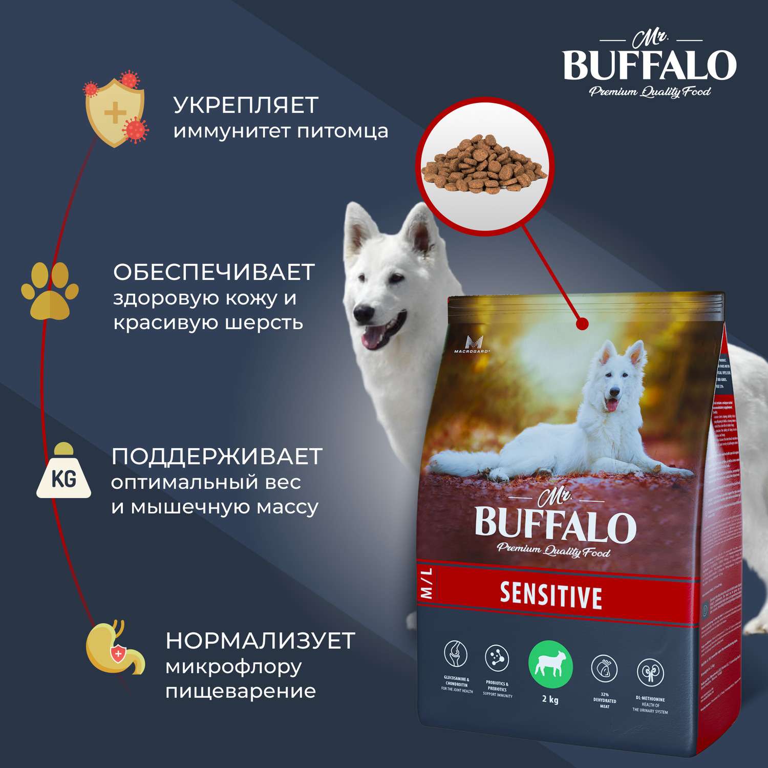 Корм для взрослых собак Mr.Buffalo Sensitive всех пород с чувствительным пищеварением с ягненком сухой 2кг - фото 3