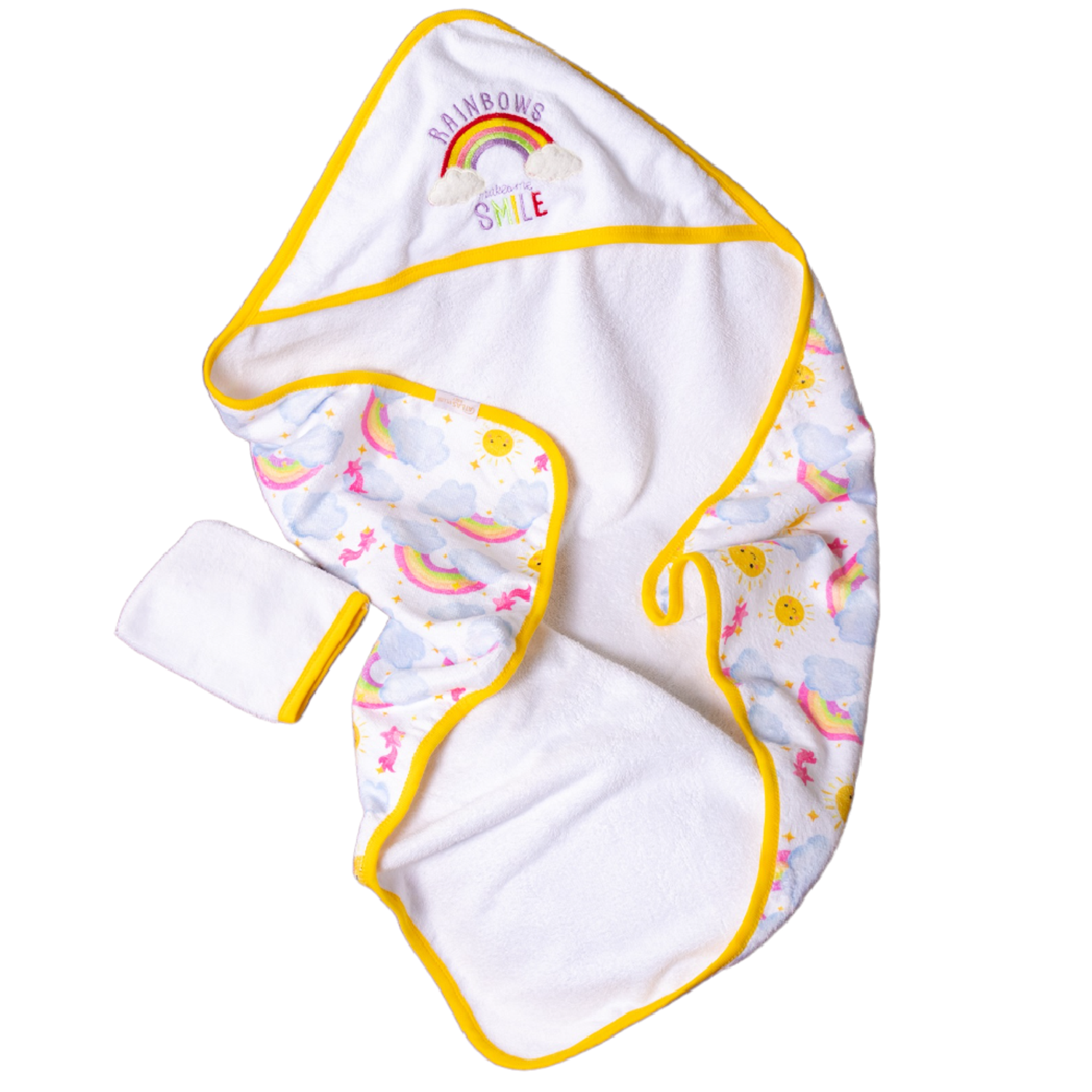 Комплект для купания ATLASPLUS полотенце уголок с варежкой желтый - фото 1