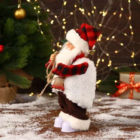 Дед мороз Зимнее волшебство «В клетчатом тулупе с колокольчиком» двигается ботинки светятся 13х28 см