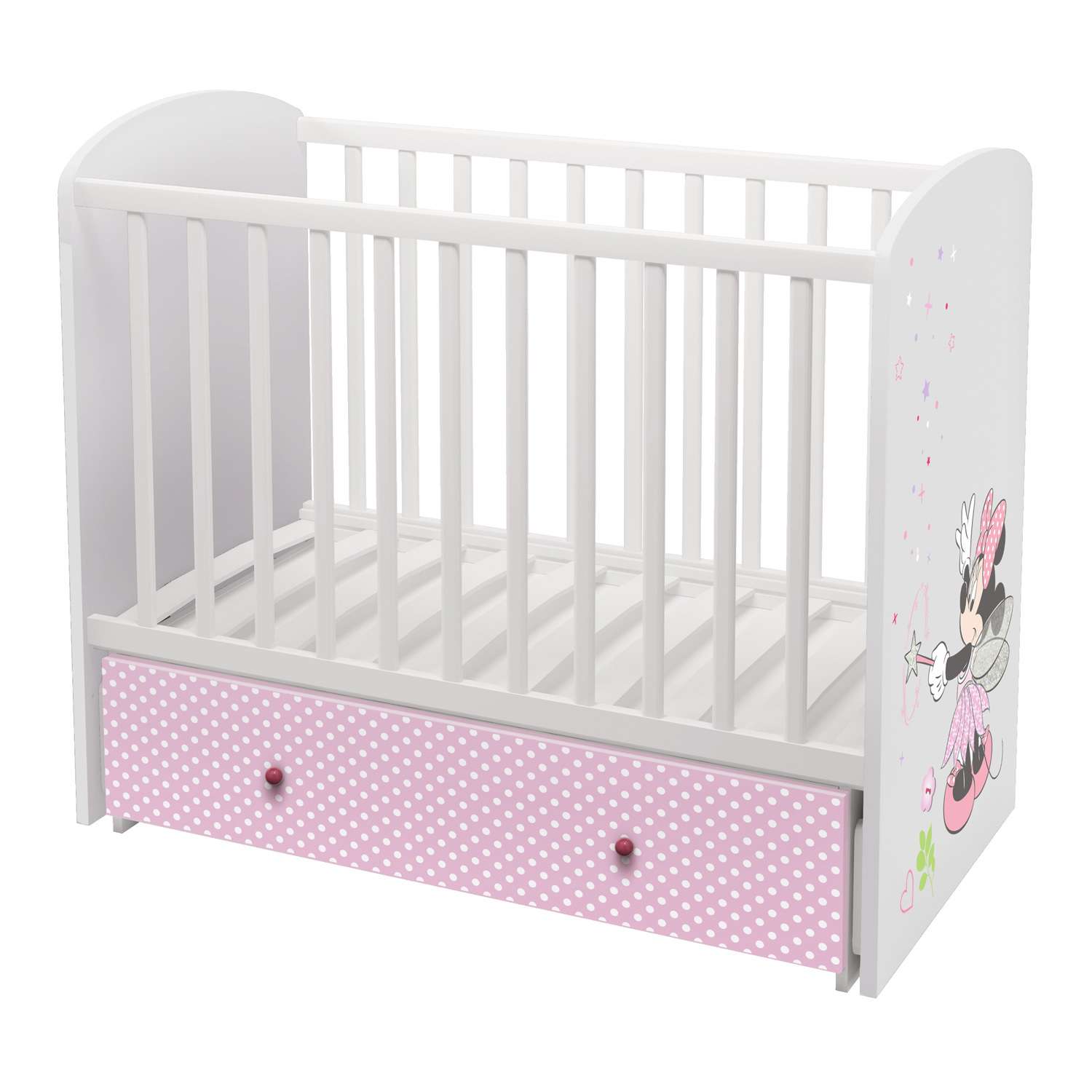 Детская кроватка Polini kids прямоугольная, поперечный маятник (белый, розовый) - фото 1
