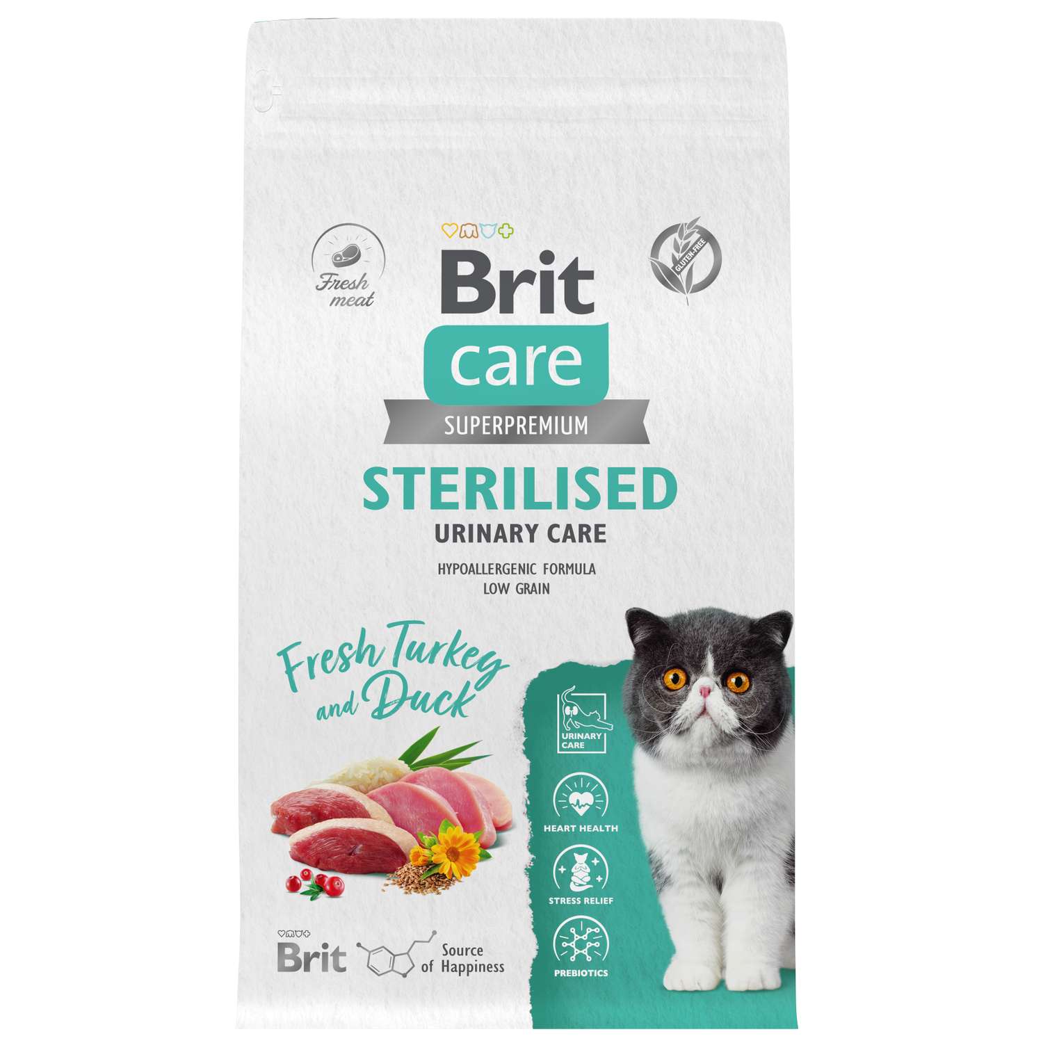 Корм для кошек Brit Care 1.5кг стерилизованных с индейкой и уткой сухой - фото 1