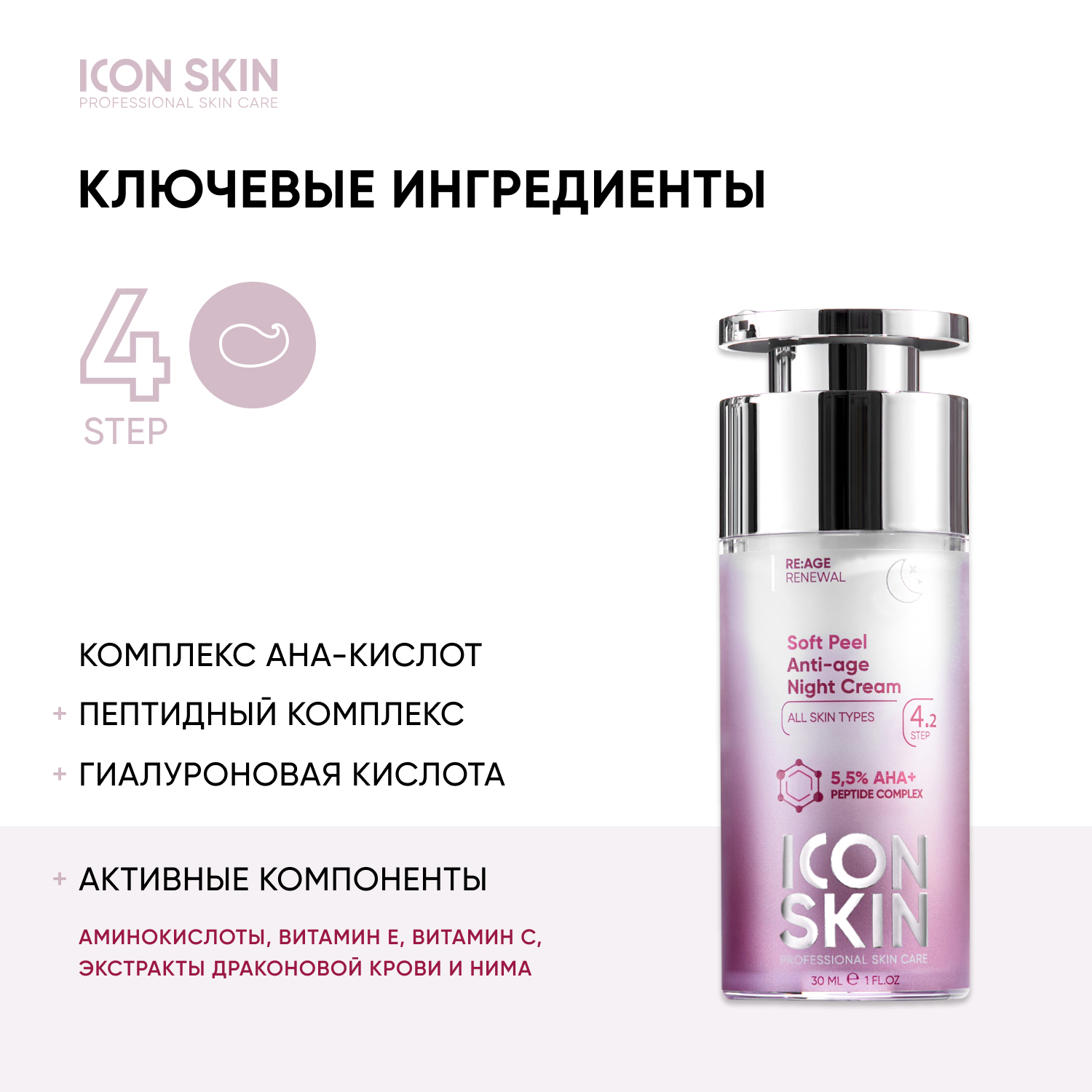 Крем ICON SKIN омолаживающий ночной soft peel 30 мл - фото 4