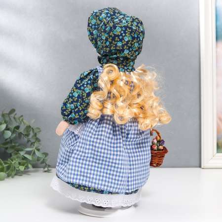 Кукла коллекционная Зимнее волшебство керамика «Маруся в синем цветочном платье и косынке» 30 см
