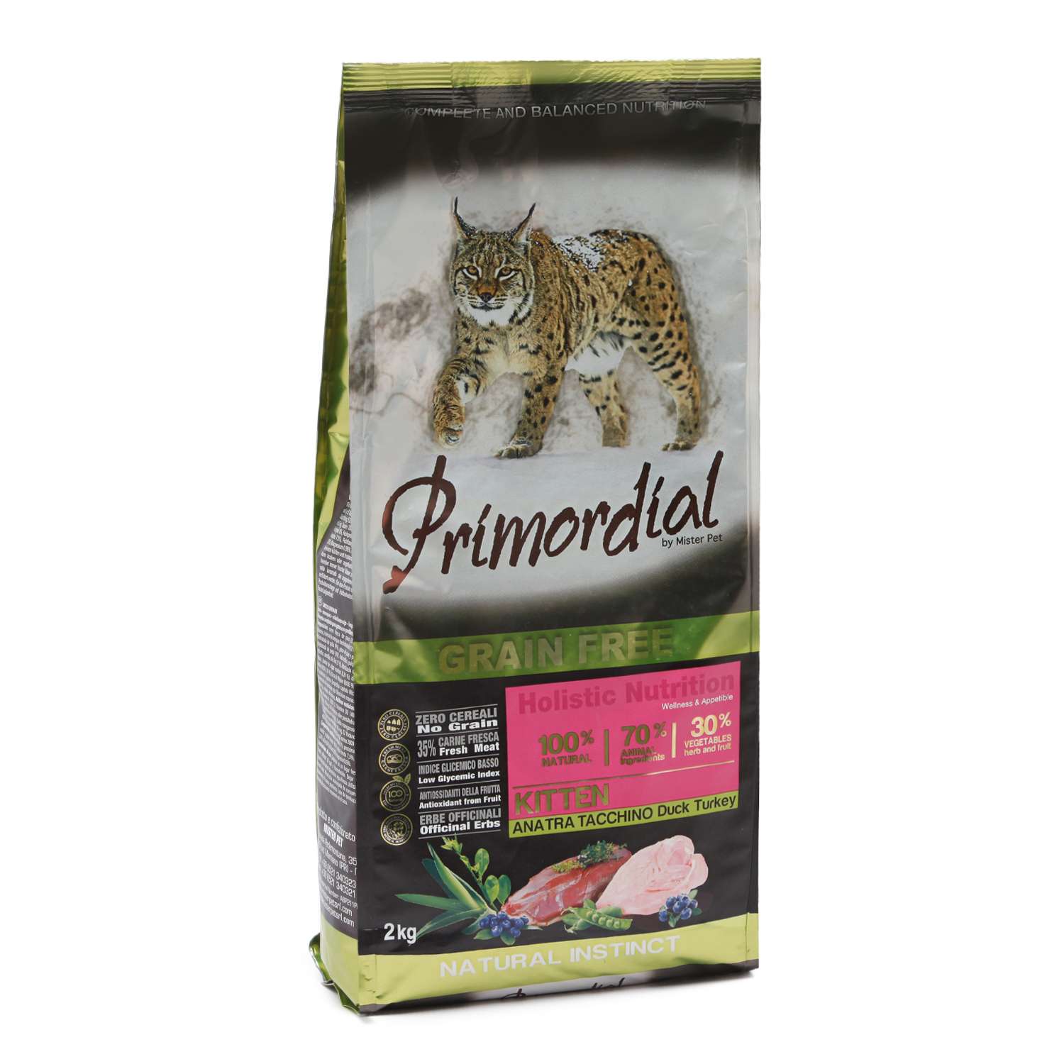 Корм сухой для котят Primordial 2кг беззерновой утка-индейка - фото 1