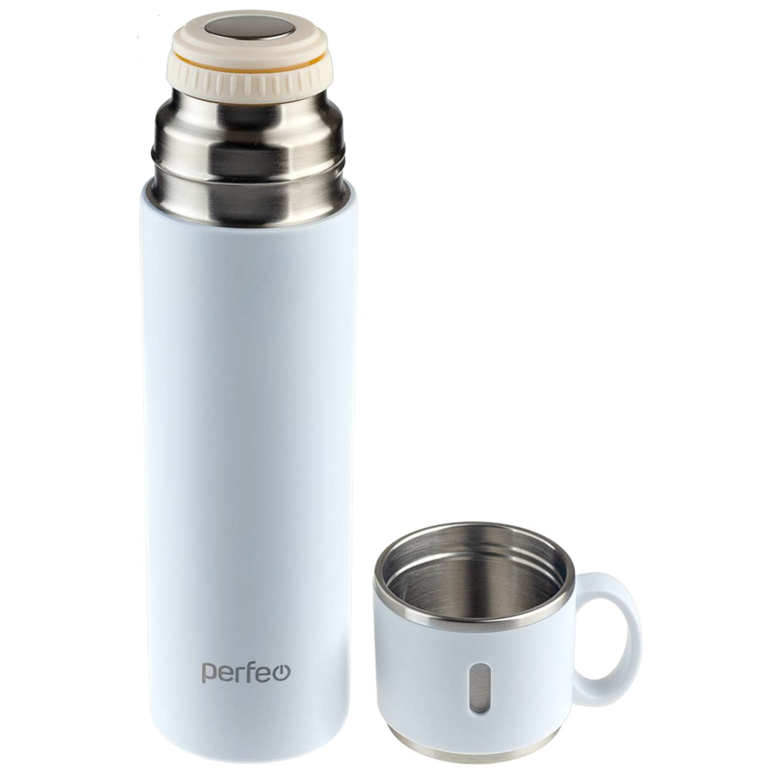 Термос Perfeo для напитков с пробкой-кнопкой и кружкой 500 мл белый - фото 2