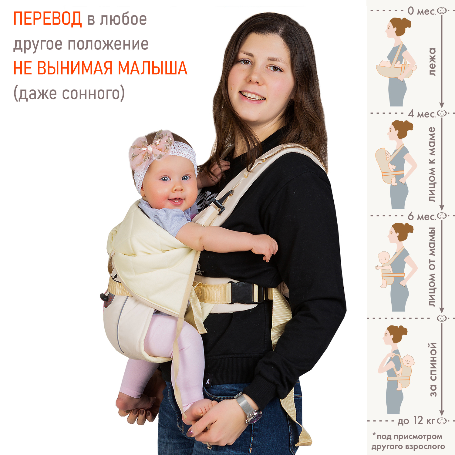 Рюкзак-кенгуру Чудо-чадо BabyActive Grace от 0 мес бежевый - фото 1