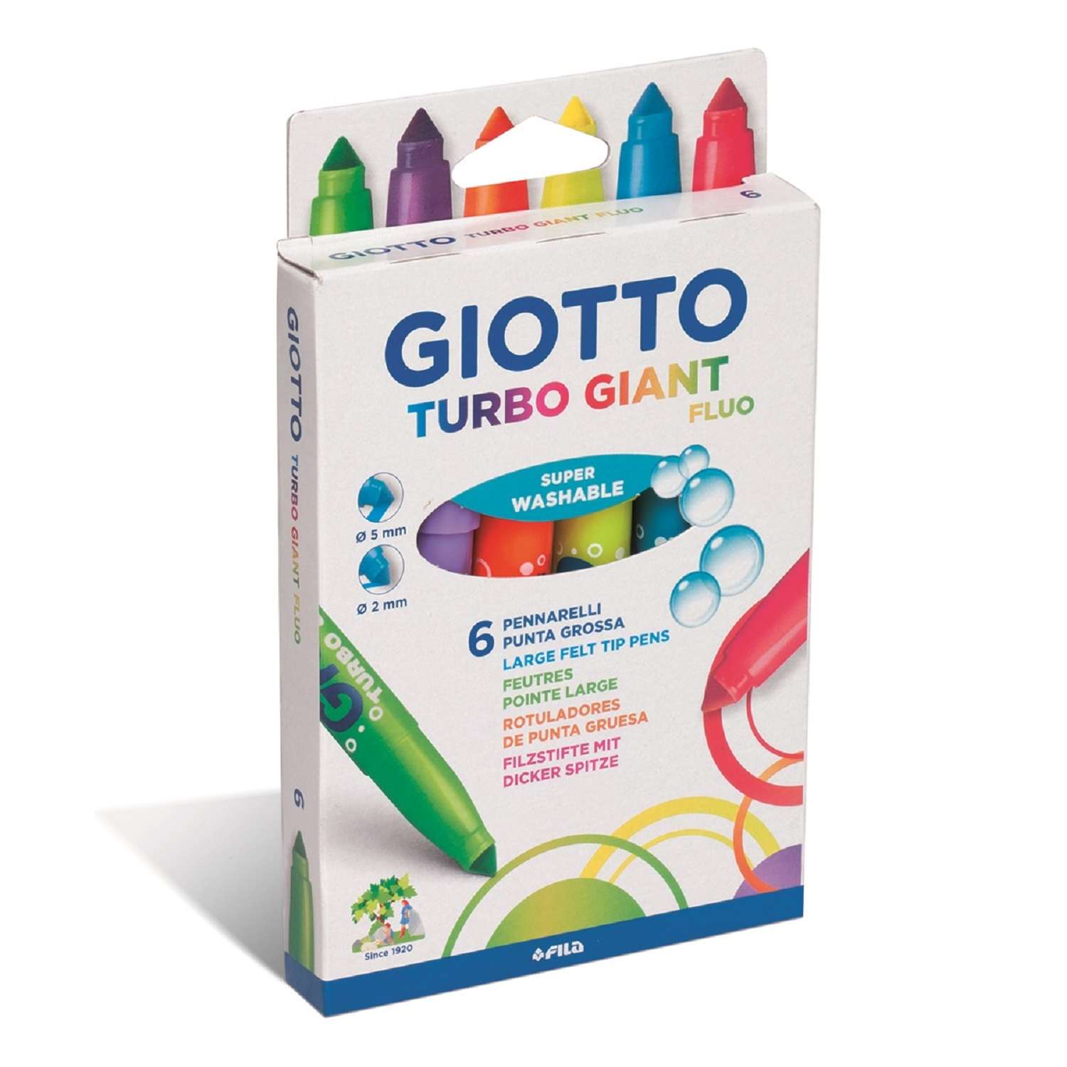 Фломастеры GIOTTO Turbo Giant Fluo утолщенные 6цветов 433000 - фото 1