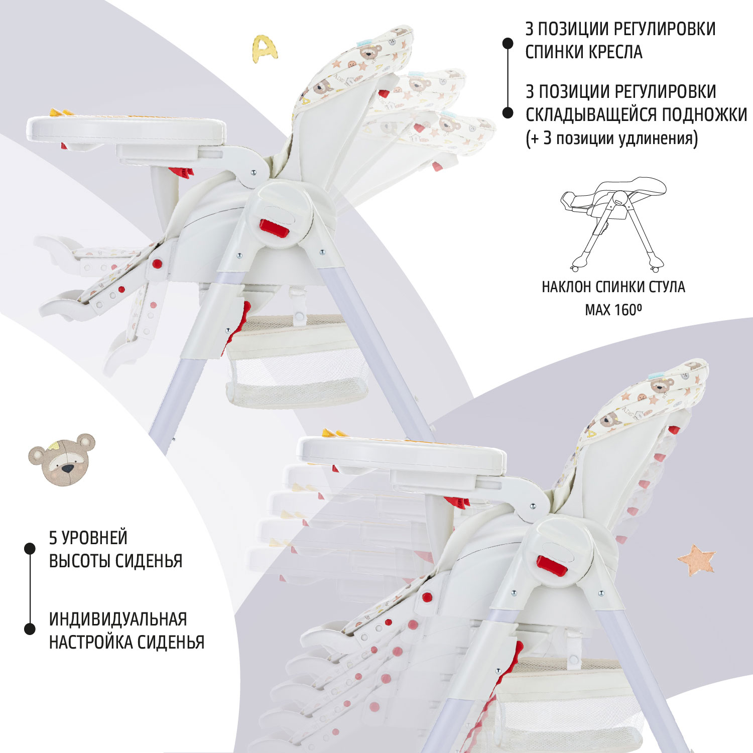 Стул-шезлонг для кормления Nuovita Tutela Мишки - фото 4