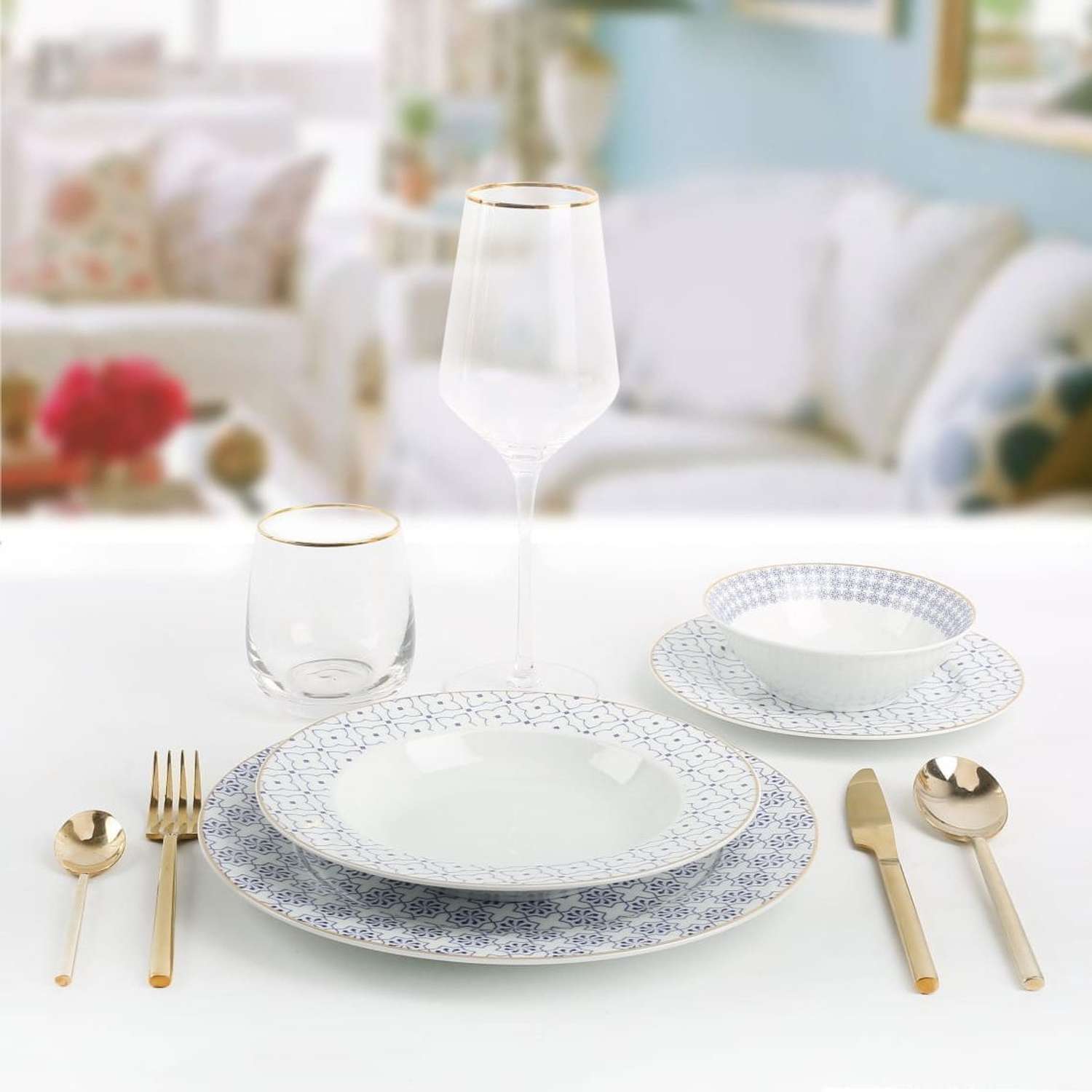 Набор столовой посуды Arya Home Collection для кухни Arya Aqua Elegant 24 предмета на 6 персон фарфор - фото 1