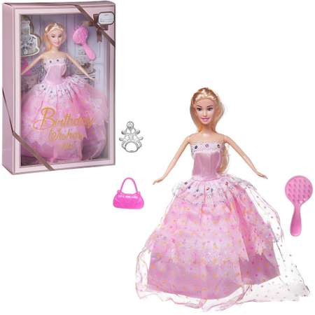 Кукла Junfa Atinil Мой первый бал в длинном розовом платье в наборе c ожерельем и аксессуарами 28см