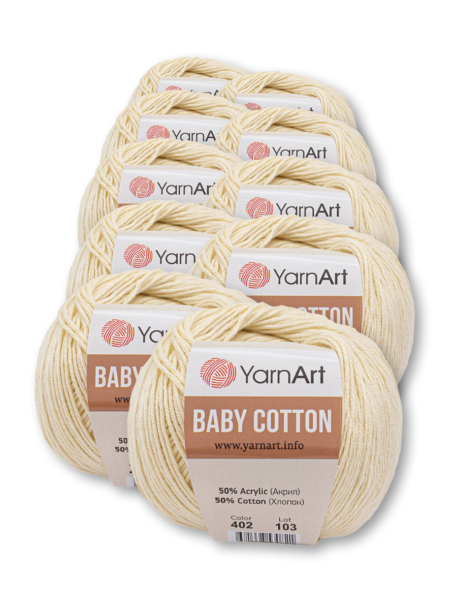 Пряжа для вязания YarnArt Baby Cotton 50гр 165 м хлопок акрил детская 10 мотков 402 молочный - фото 3